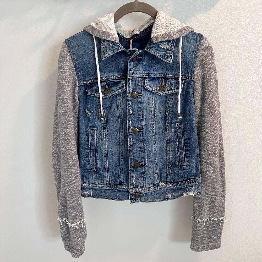 Free People Denim and Knit Hooded Jacket Size XS